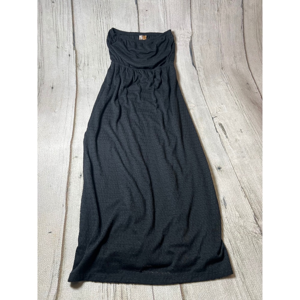 Eyeshadow Maxi Dress‎ Womens Medium Black Strapless Pointelle Boho Minimalist